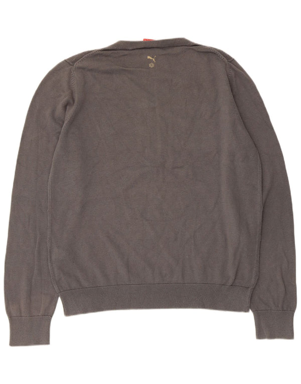 Suéter masculino Puma com decote em V grande algodão geométrico cinza