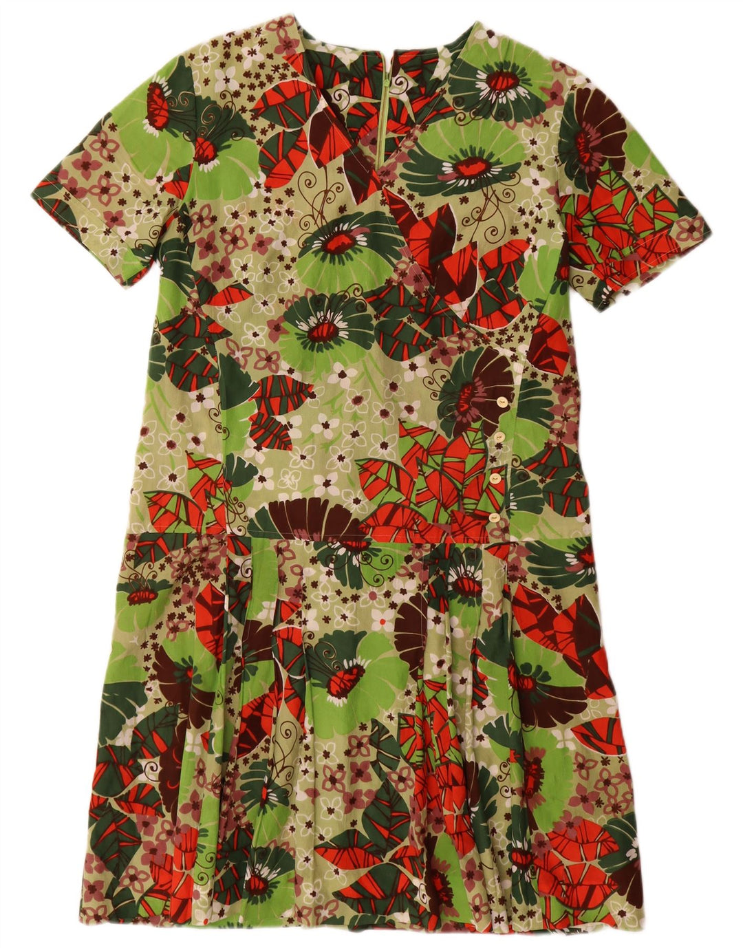 Vestido básico feminino vintage UK 16 grande floral verde