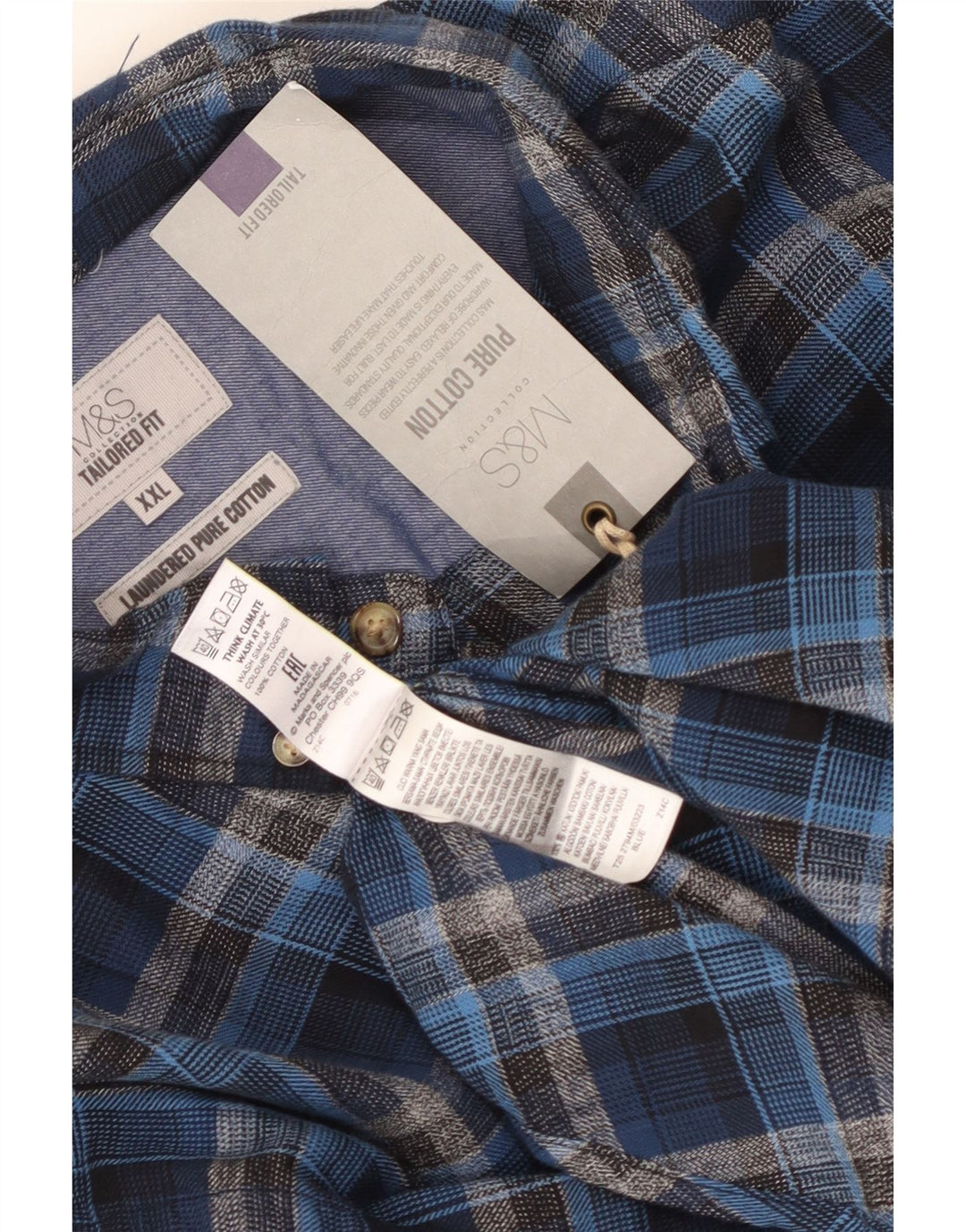Camisa masculina de flanela sob medida da MARKS & SPENCER 2XL algodão xadrez azul