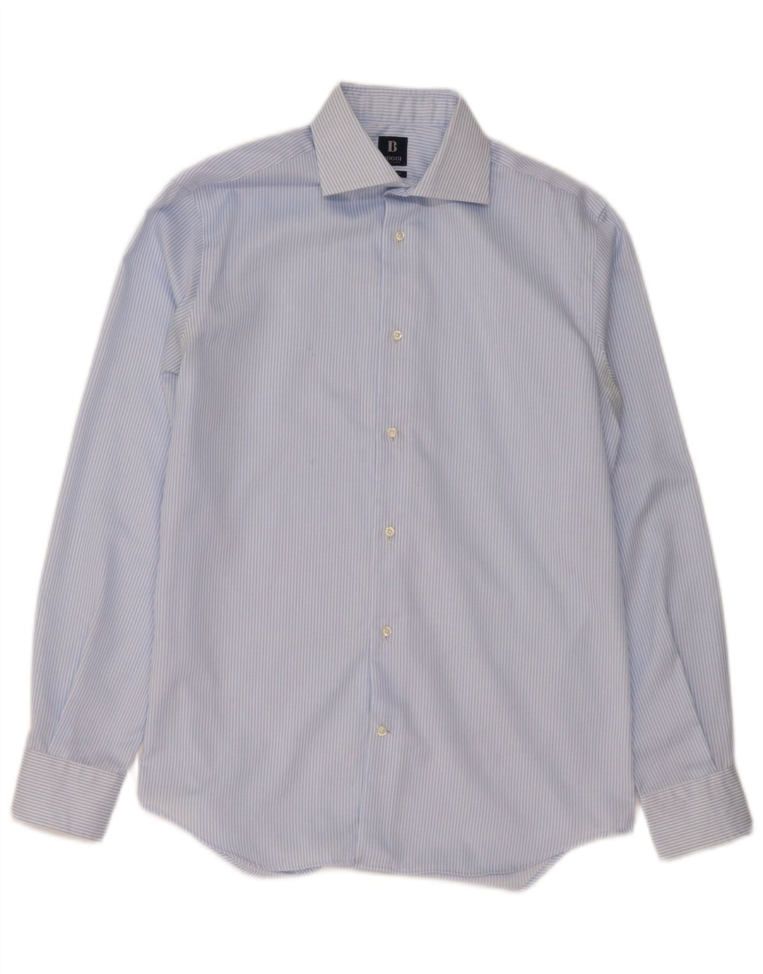 Camisa masculina Boggi de ajuste regular tamanho 39 15 1/2 algodão listrado azul médio