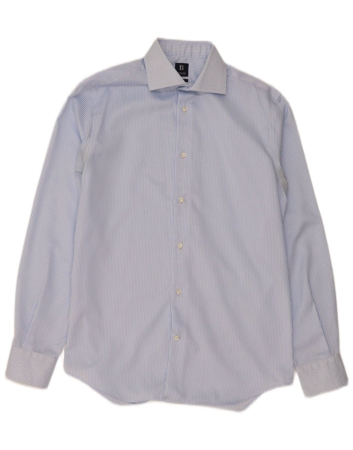Camisa masculina Boggi de ajuste regular tamanho 39 15 1/2 algodão listrado azul médio