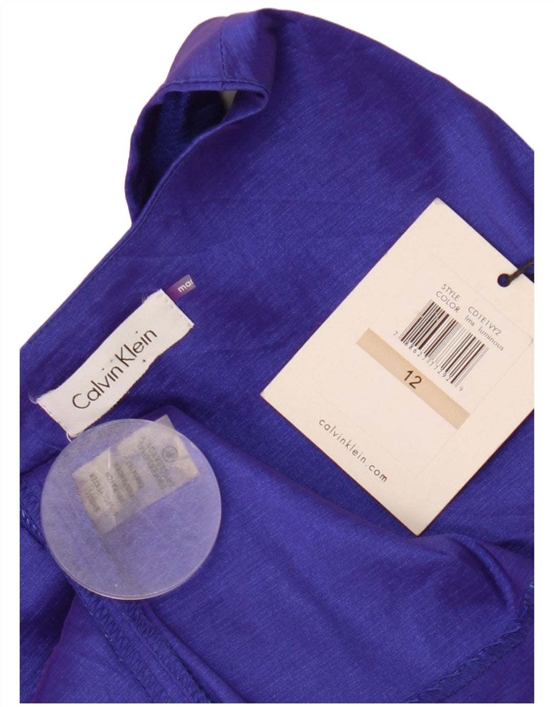 CALVIN KLEIN Vestido feminino sem mangas evasê EUA 12 poliéster roxo médio