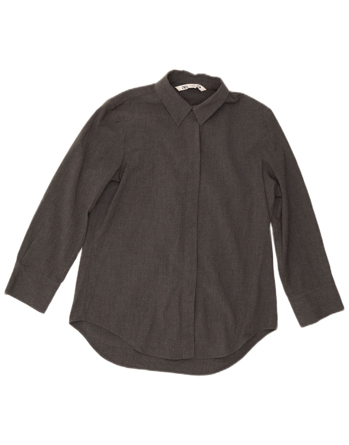 Camisa feminina Zara Loose Fit UK 10 pequena cinza