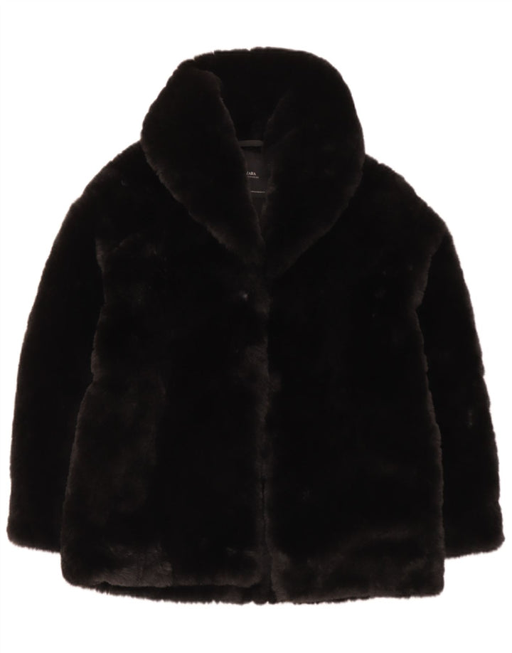 Jaqueta feminina de pele sintética Zara UK 6 XS poliéster preto