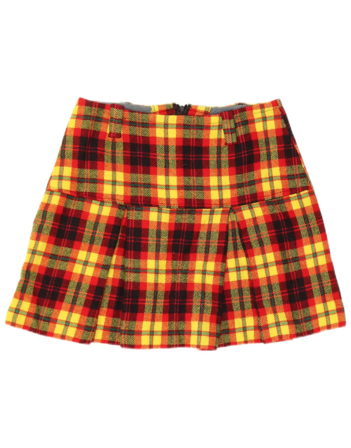 Minissaia feminina vintage W28 xadrez amarelo médio