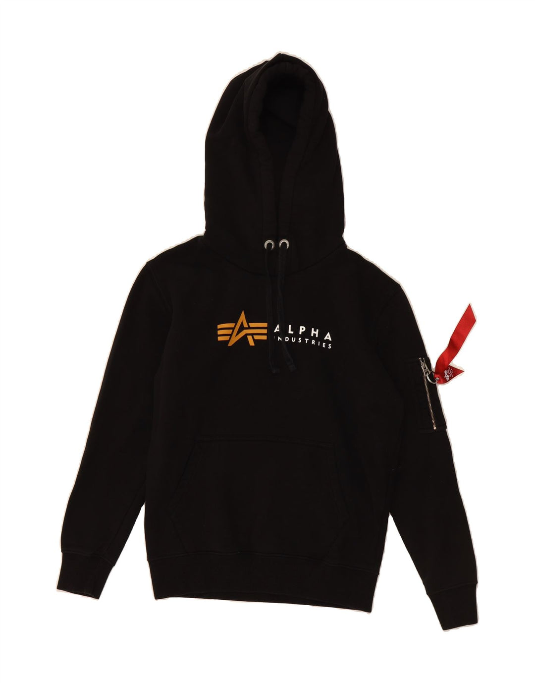 ALPHA INDUSTRIES Mens Graphic Hoodie Jumper XS Black Cotton Vintage Alpha Industries and Second-Hand Alpha Industries from Messina Hembry 