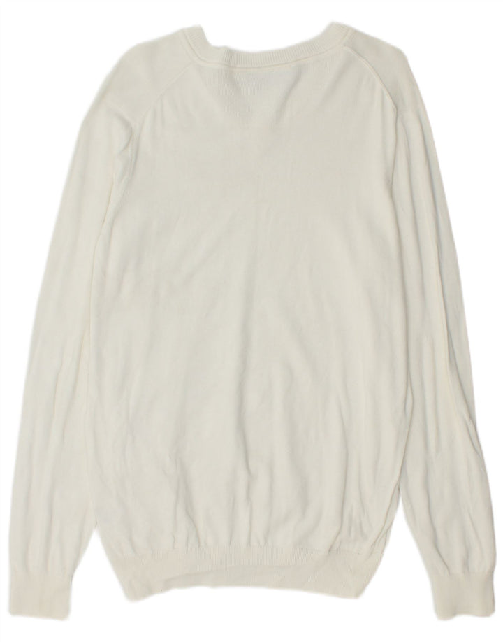 Suéter masculino LACOSTE com decote em V tamanho 5 grande algodão branco