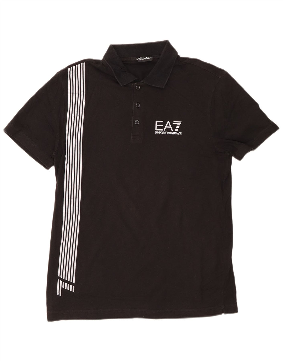 Camisa polo masculina EMPORIO ARMANI gráfica pequena listrada preta
