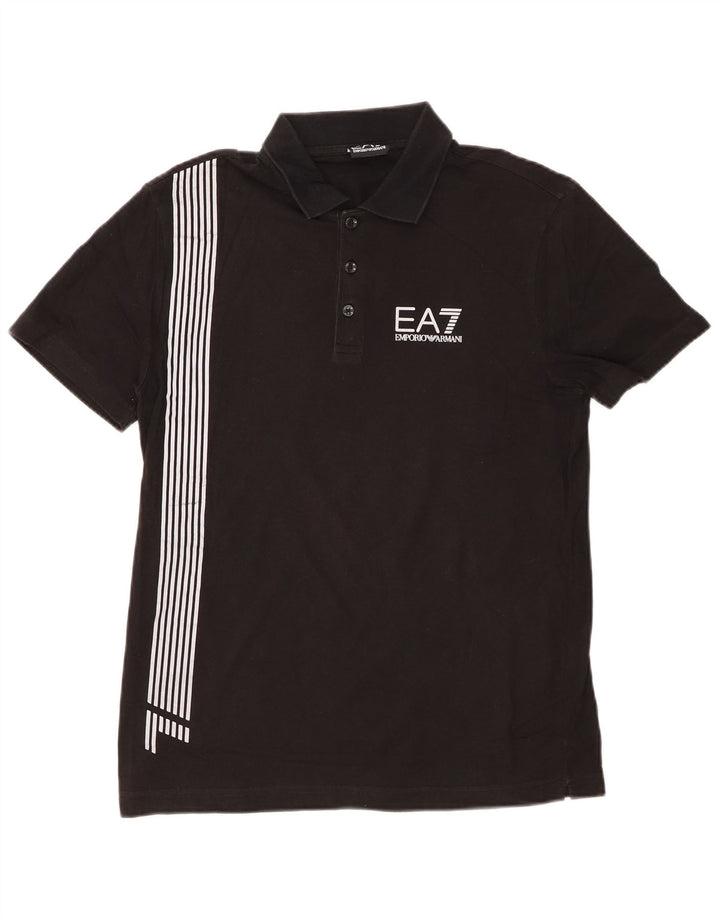Camisa polo masculina EMPORIO ARMANI gráfica pequena listrada preta