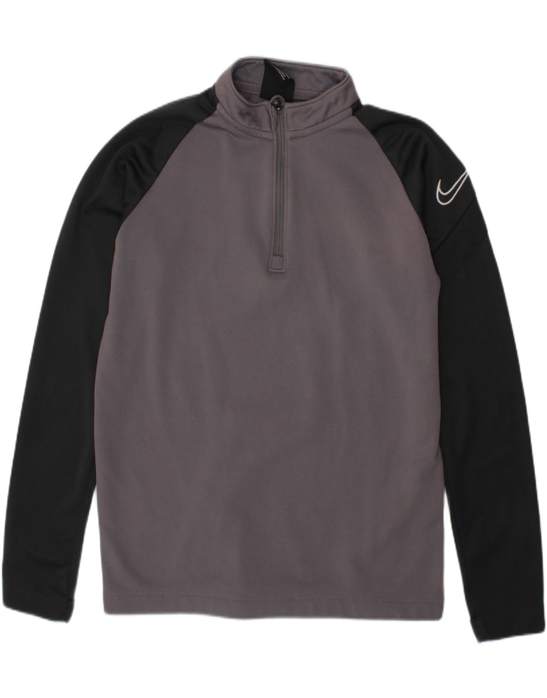 NIKE Boys Dri Fit Pullover Tracksuit Top 6-7 Years XS Grey Colourblock Vintage Nike and Second-Hand Nike from Messina Hembry 