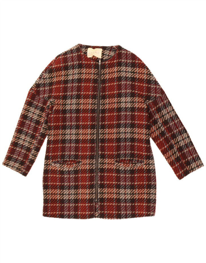 Sobretudo feminino Esprit UK 12 médio xadrez borgonha