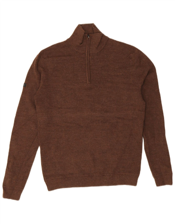 Suéter masculino Superdry com gola zip e lã merino marrom médio