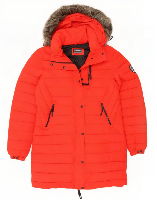 Casaco acolchoado com capuz feminino Superdry UK 12 poliéster vermelho médio