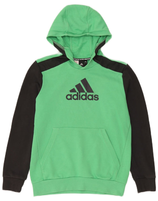 Adidas Boys Graphic Hoodie Jumper 13-14 Years Green Colourblock Cotton
