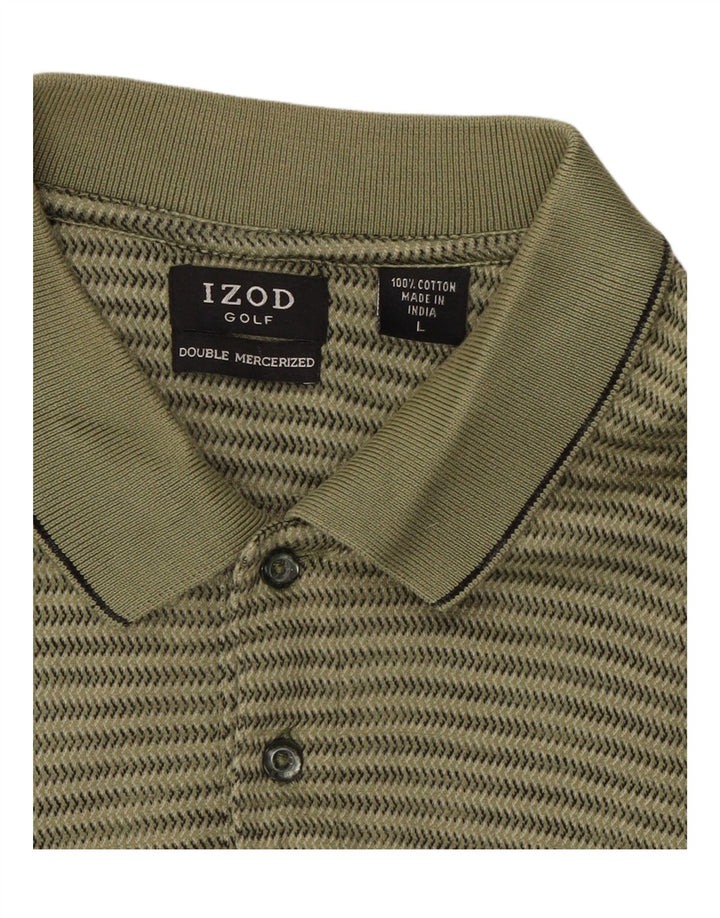 IZOD Mens Golf Polo Shirt Large Green Striped Cotton Vintage Izod and Second-Hand Izod from Messina Hembry 