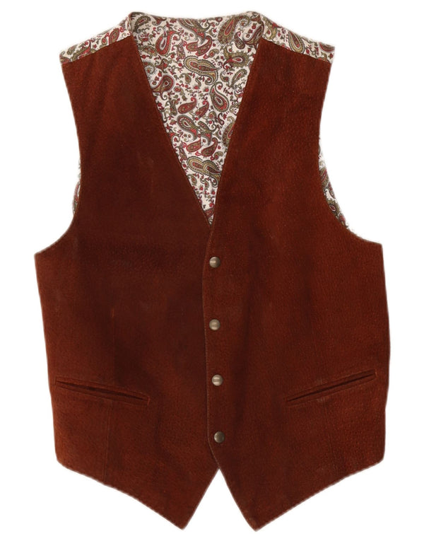 Colete de couro masculino vintage XS marrom Paisley