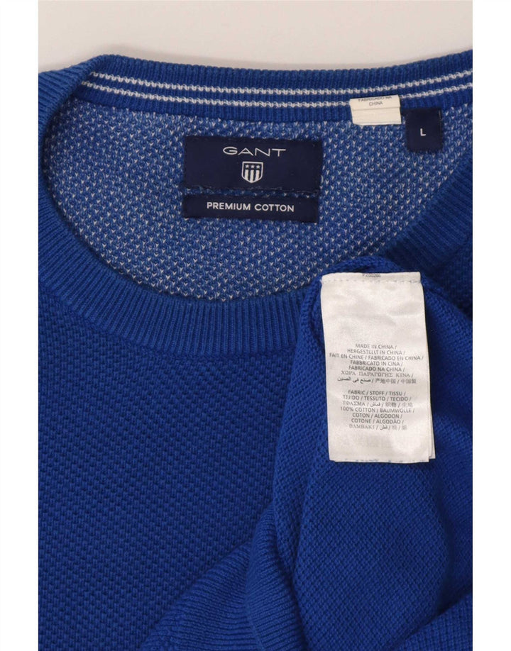 Suéter masculino Gant com gola redonda, grande algodão azul