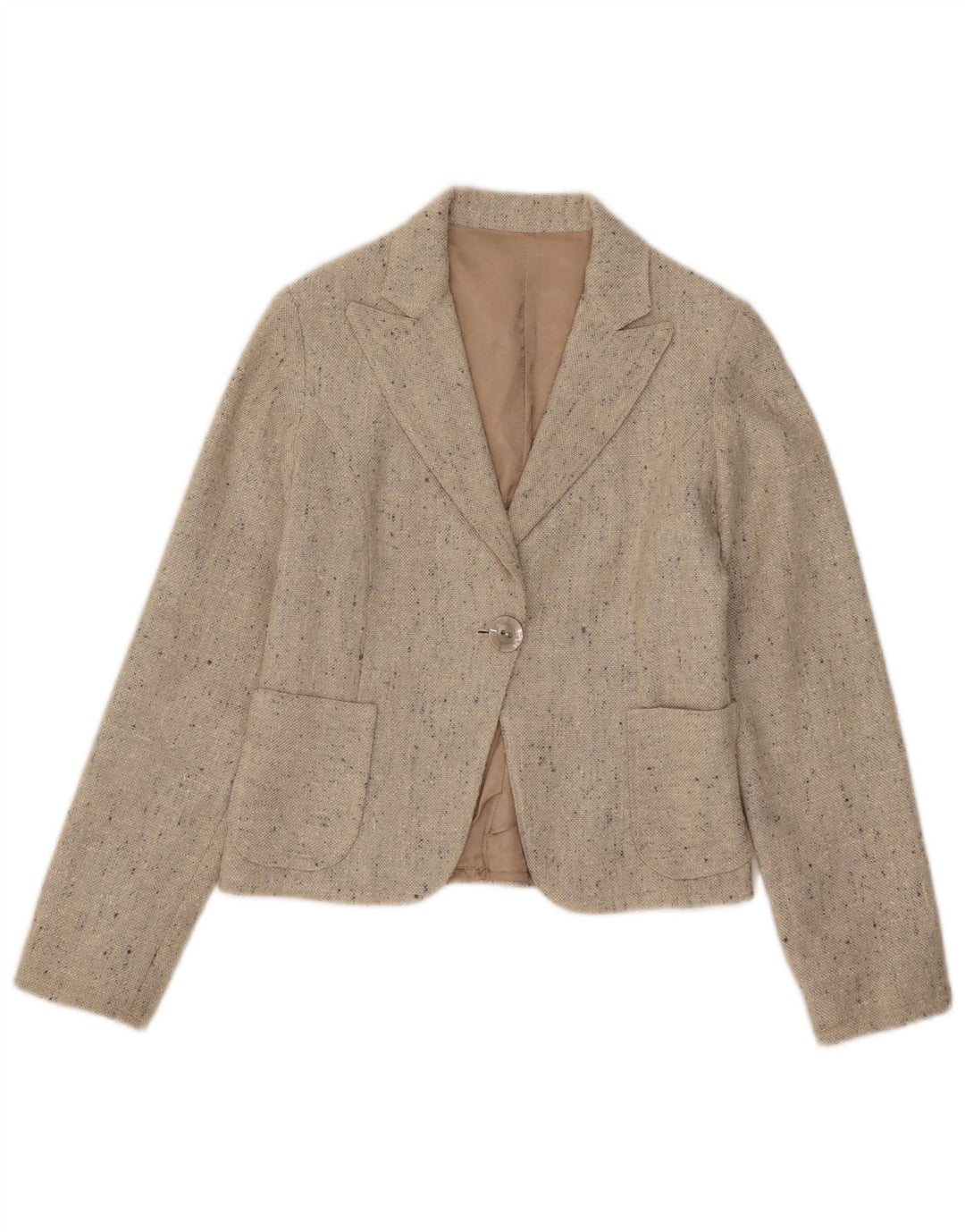 Jaqueta blazer feminina vintage colheita 1 botão Reino Unido 4 XS bege salpicado