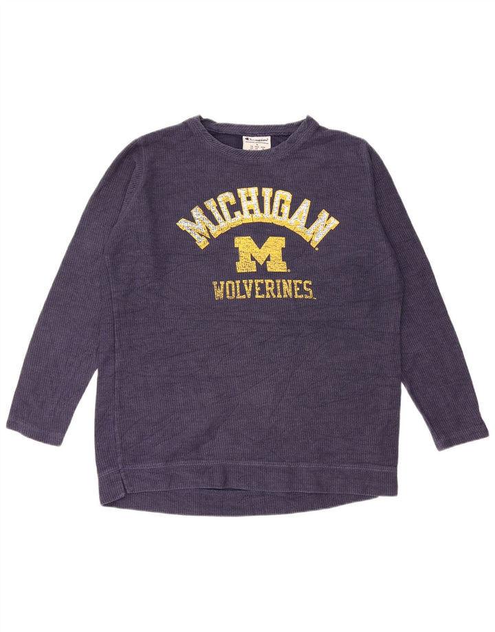 Campeão masculino Michigan Wolverines gráfico top manga comprida pequeno azul marinho