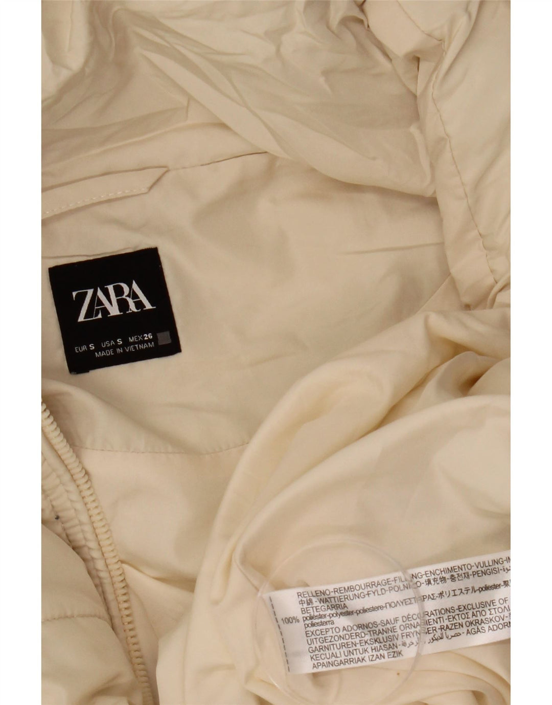 Jaqueta acolchoada com capuz grande Zara feminina UK 10 pequena poliéster branco