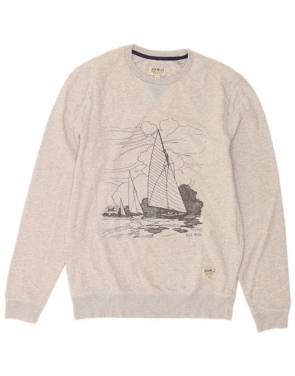 Jack Wills moletom gráfico masculino jumper pequeno algodão cinza