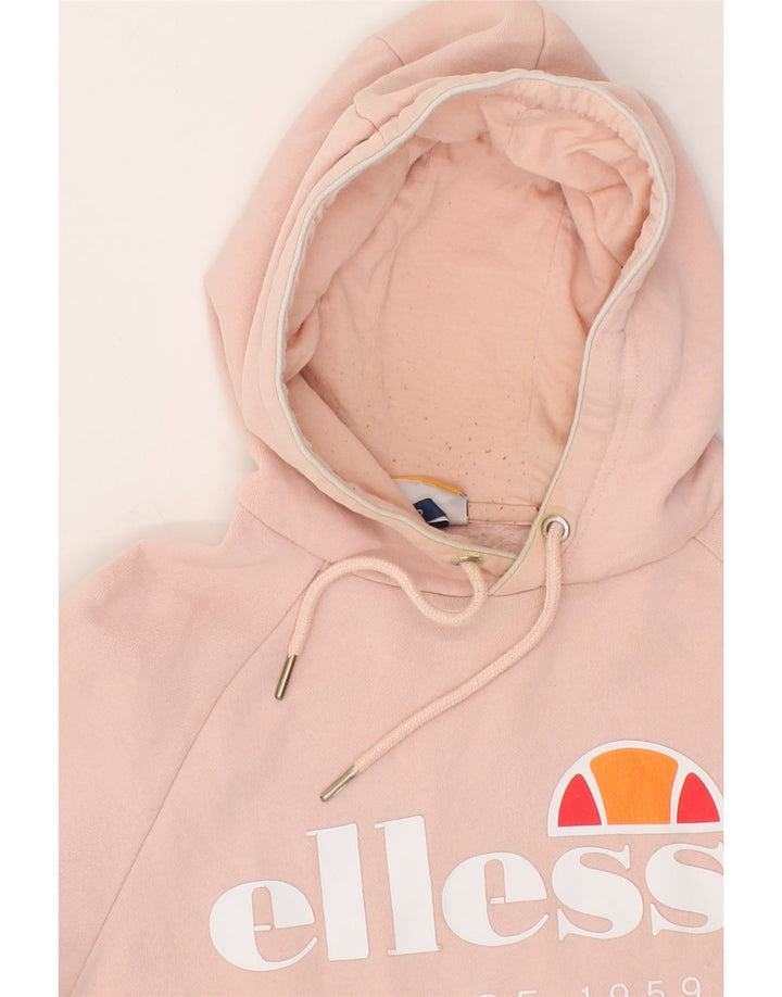 ELLESSE Womens Graphic Hoodie Jumper US 8 Medium Pink Cotton Vintage Ellesse and Second-Hand Ellesse from Messina Hembry 