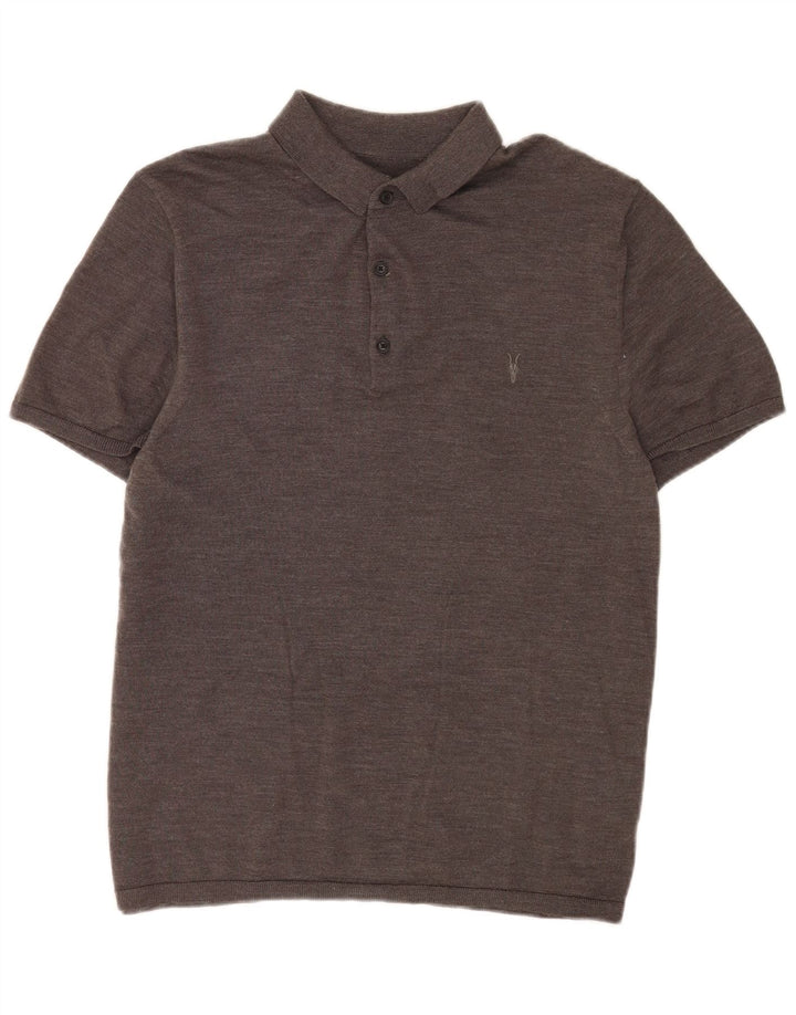 All Saints Suéter masculino de manga curta com gola polo grande cinza