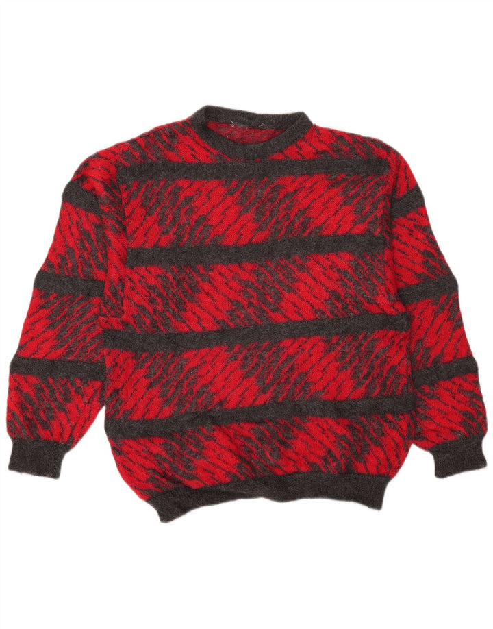 Suéter vintage masculino com gola redonda grande listrado vermelho