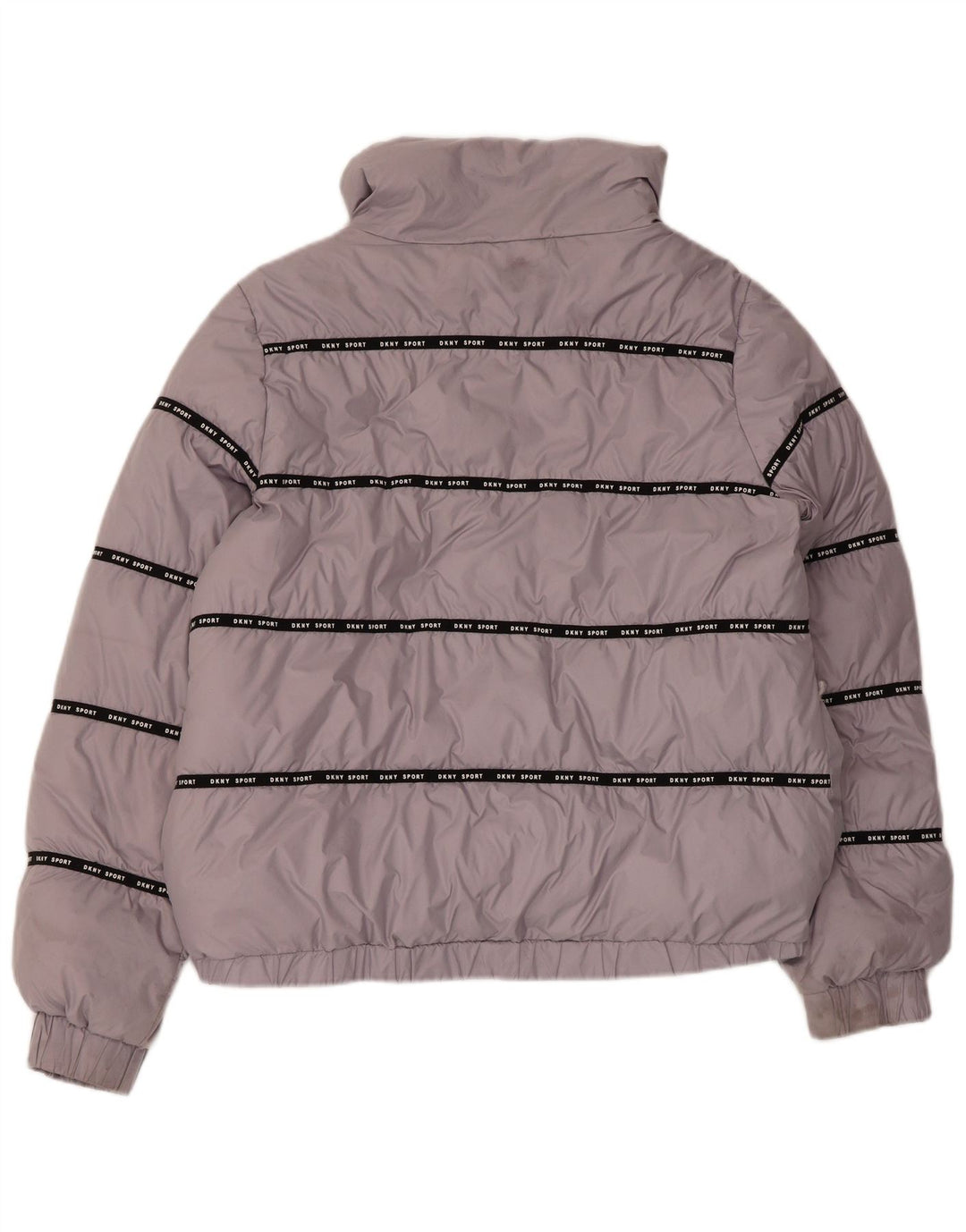 Jaqueta feminina acolchoada com capuz gráfico Dkny UK 12 poliéster cinza médio