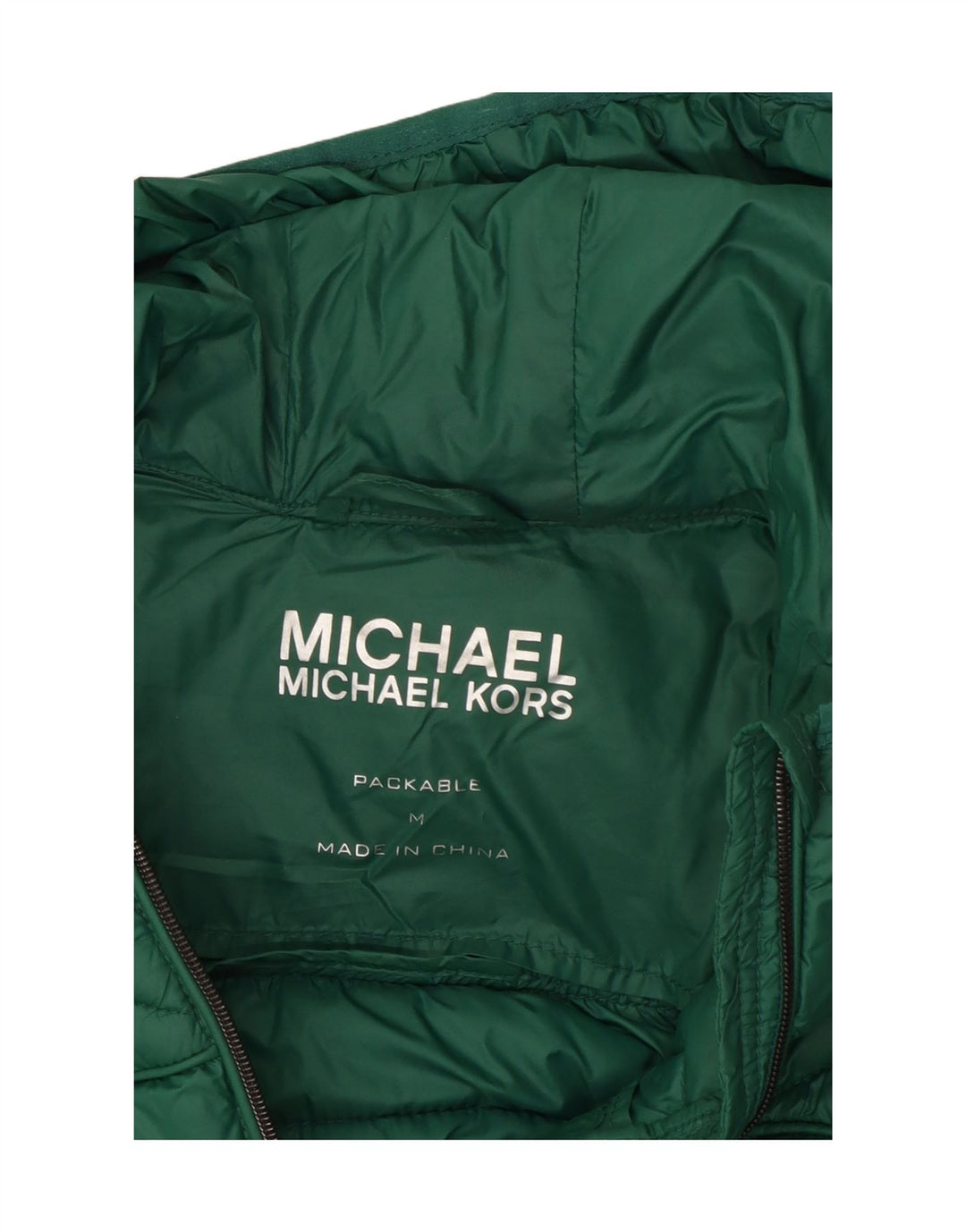 Jaqueta acolchoada com capuz feminino Michael Kors UK 14 nylon verde médio