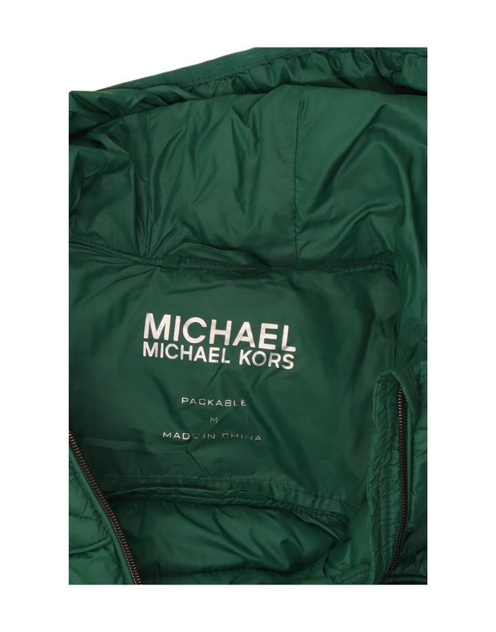 Jaqueta acolchoada com capuz feminino Michael Kors UK 14 nylon verde médio