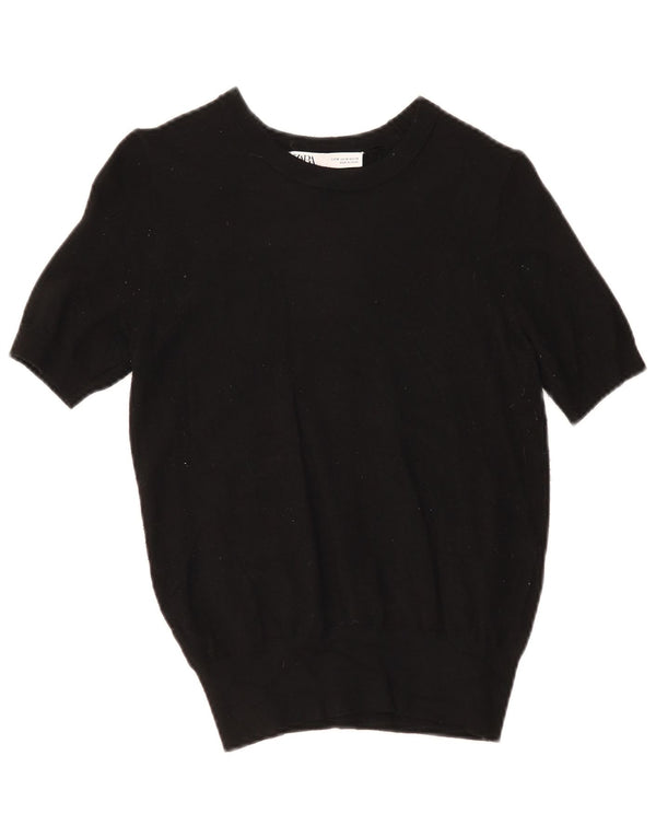 Blusa feminina de malha de manga curta Zara Top UK 12 médio preto viscose
