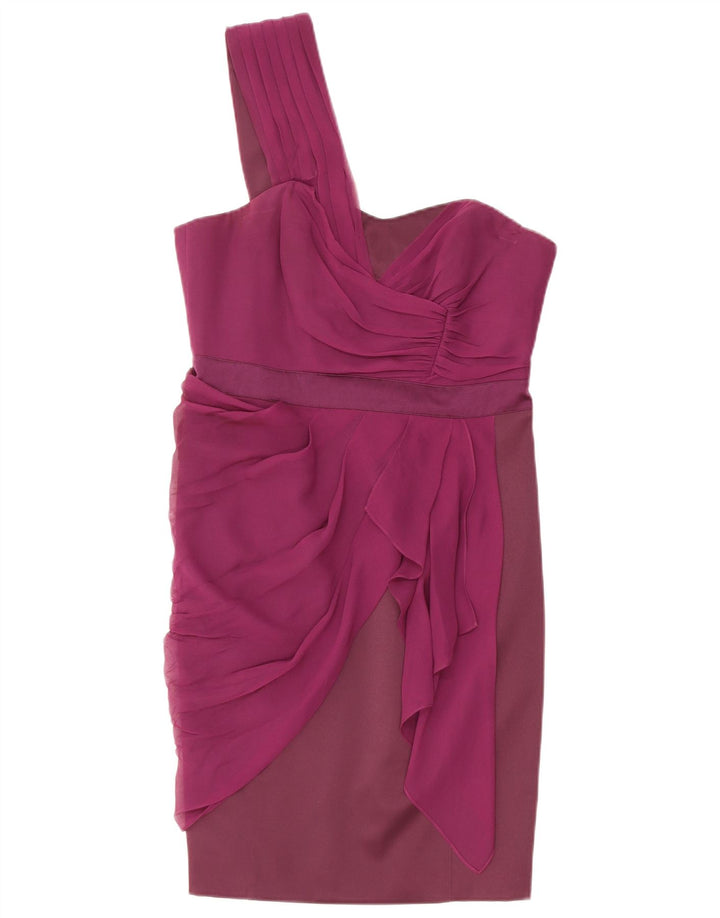 Vestido feminino Karen Millen de um ombro Reino Unido 12 poliéster roxo médio