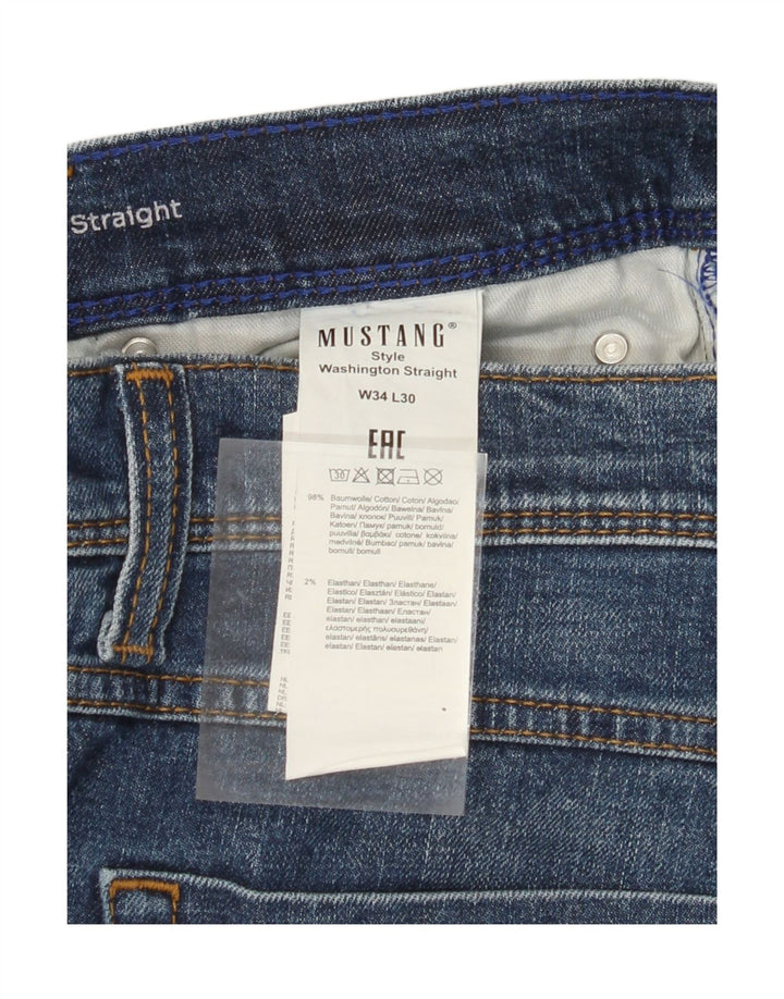 MUSTANG Mens Straight Jeans W34 L30 Algodão Azul
