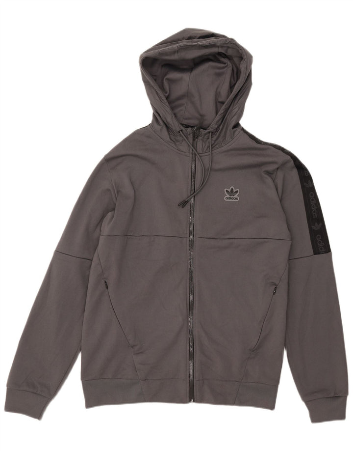 Adidas masculino zip moletom com capuz médio cinza colorblock poliéster