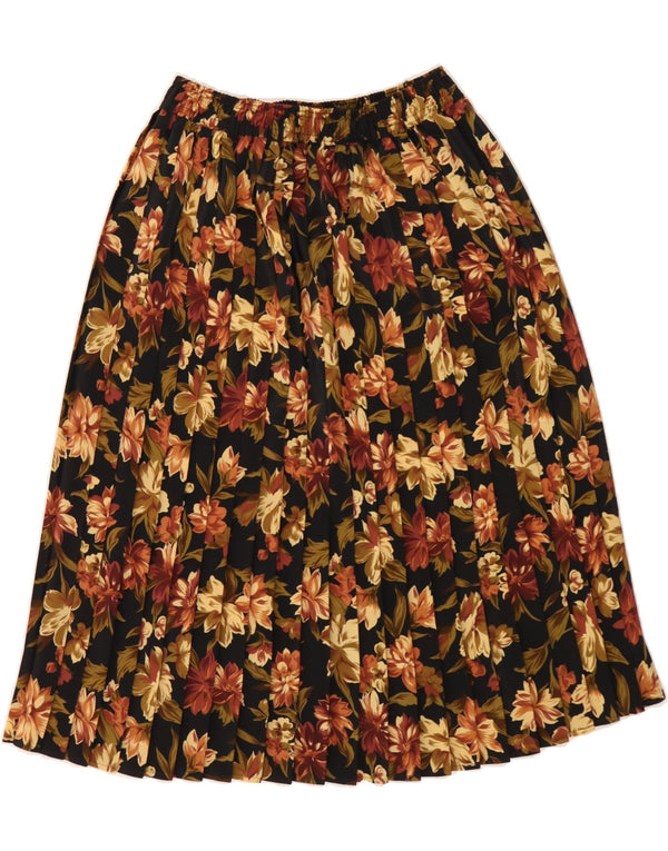 Saia feminina plissada ST MICHAEL Reino Unido 18 XL W36 poliéster floral marrom