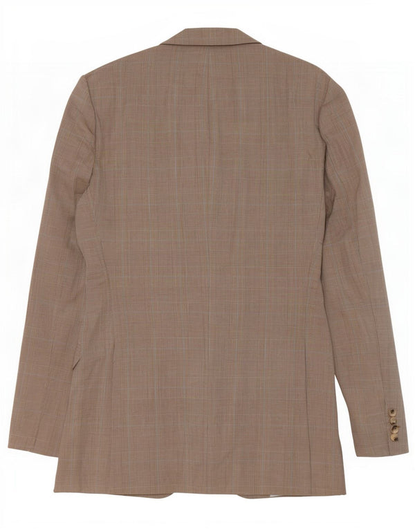 Jaqueta blazer masculina de 2 botões Hugo Boss EU 48 lã virgem xadrez marrom médio