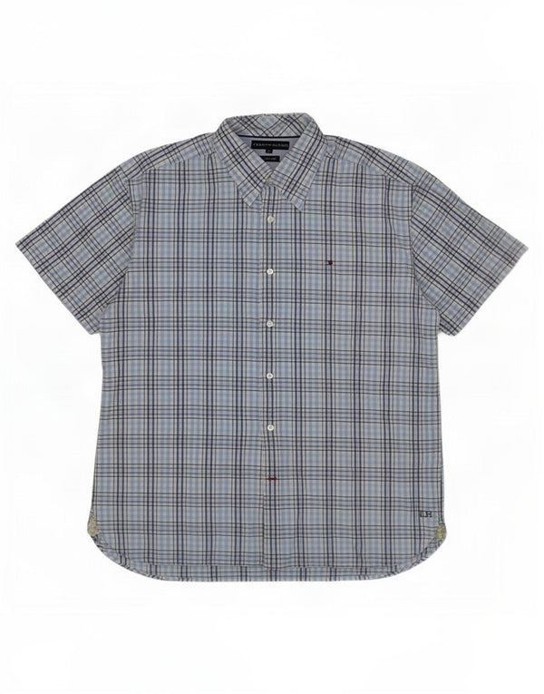 Camisa masculina de manga curta Tommy Hilfiger XL azul xadrez algodão