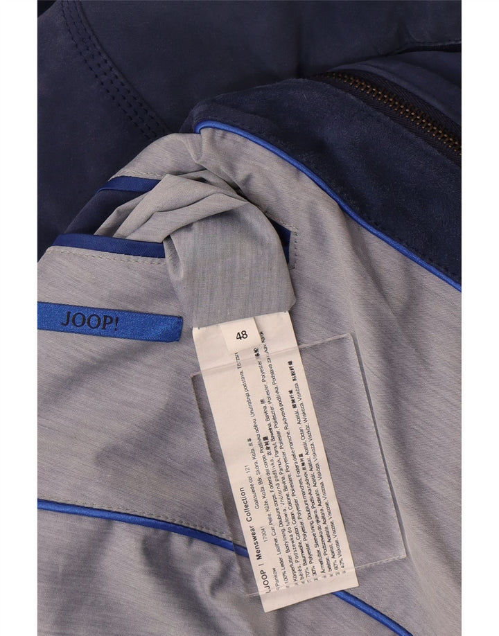 Jaqueta bomber masculina Joop em camurça IT 48 couro colorblock azul médio