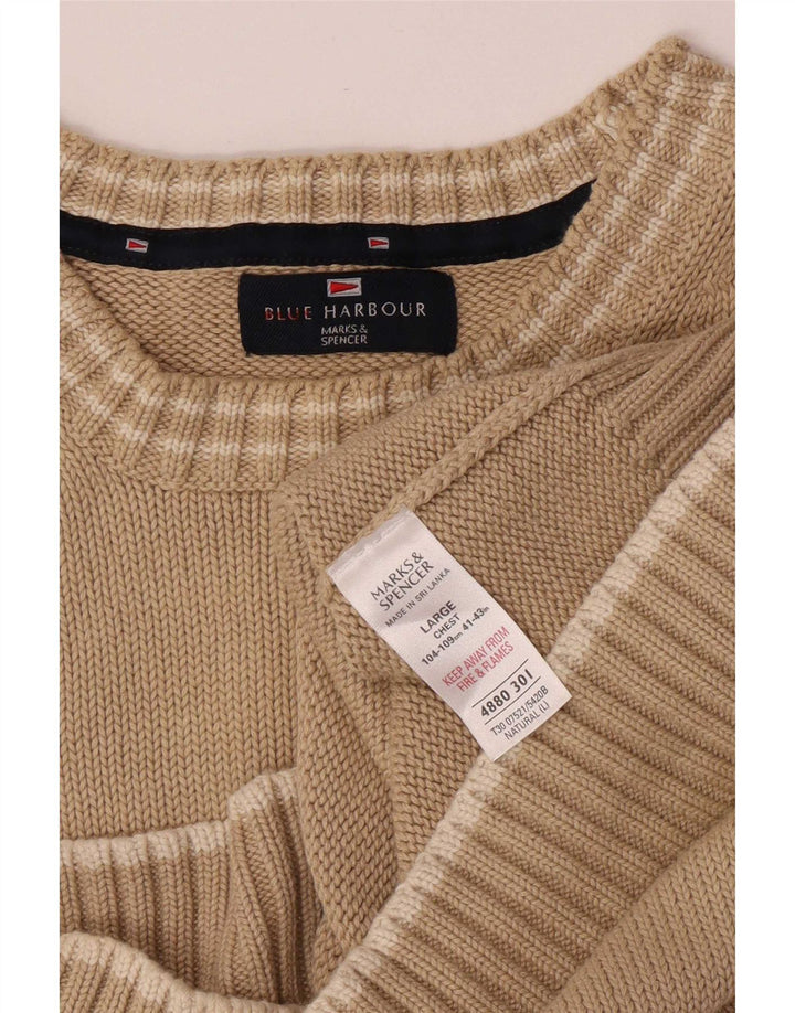 Suéter masculino Marks & Spencer Blue Harbor com gola redonda, grande bege