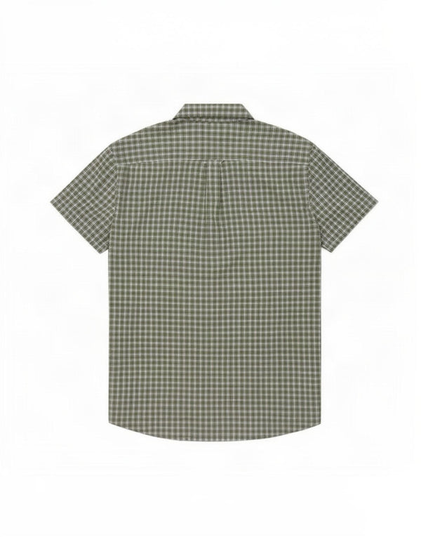 Camisa masculina de manga curta Benetton pequena verde xadrez algodão