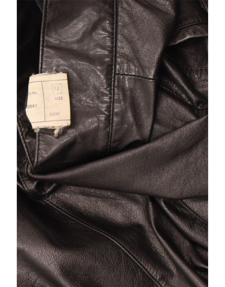 Jaqueta de couro militar feminina vintage Reino Unido 12 couro preto médio