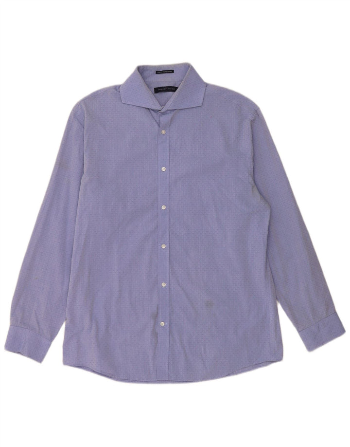 Tommy Hilfiger Mens Slim Fit Camisa Tamanho 16 Grande Azul Geométrico
