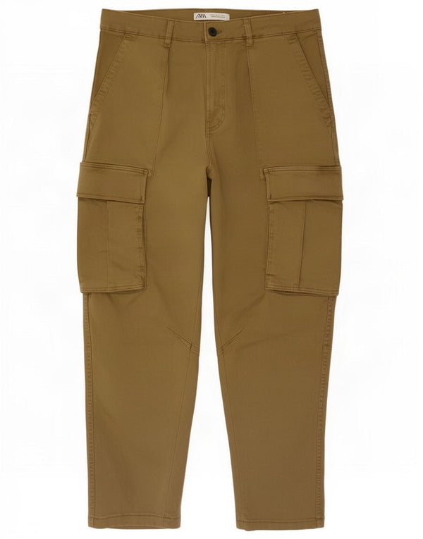 Calça cargo masculina Zara Tapered EU 40 Médio W31 L28 Algodão cáqui