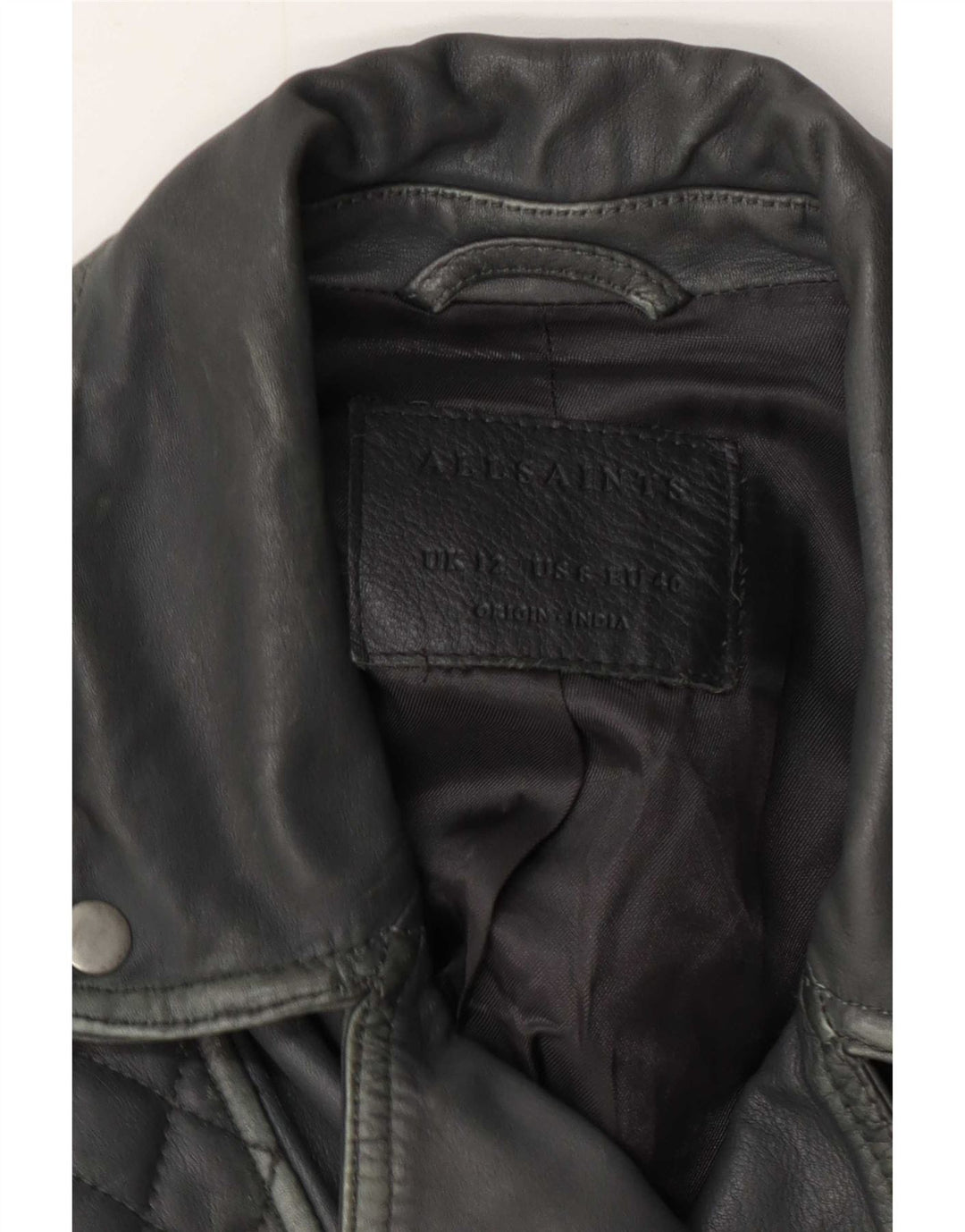 Jaqueta feminina de couro para motociclista All Saints UK 12 cinza médio