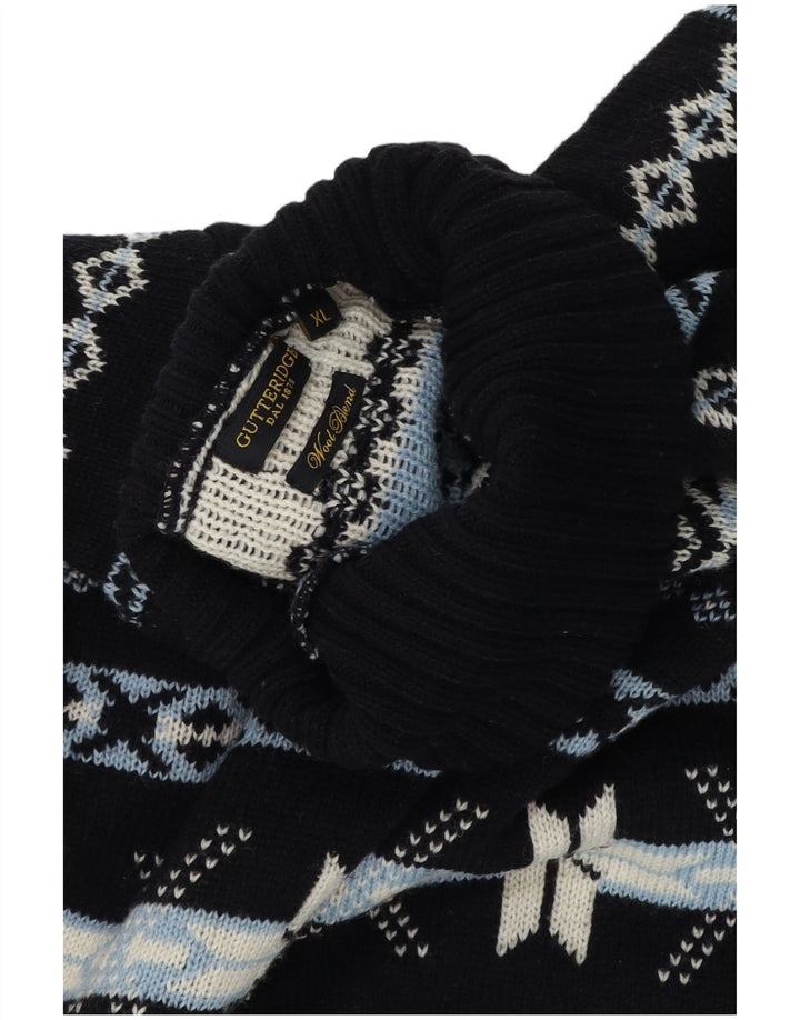 Suéter masculino GUTTERIDGE com gola redonda XL azul marinho Fair Isle Wool