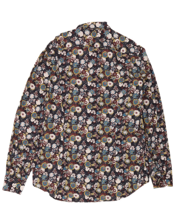Camisa masculina vintage tamanho 43 XL algodão floral multicolorido