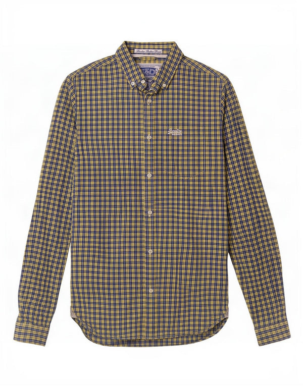 Camisa masculina Superdry pequena xadrez azul algodão
