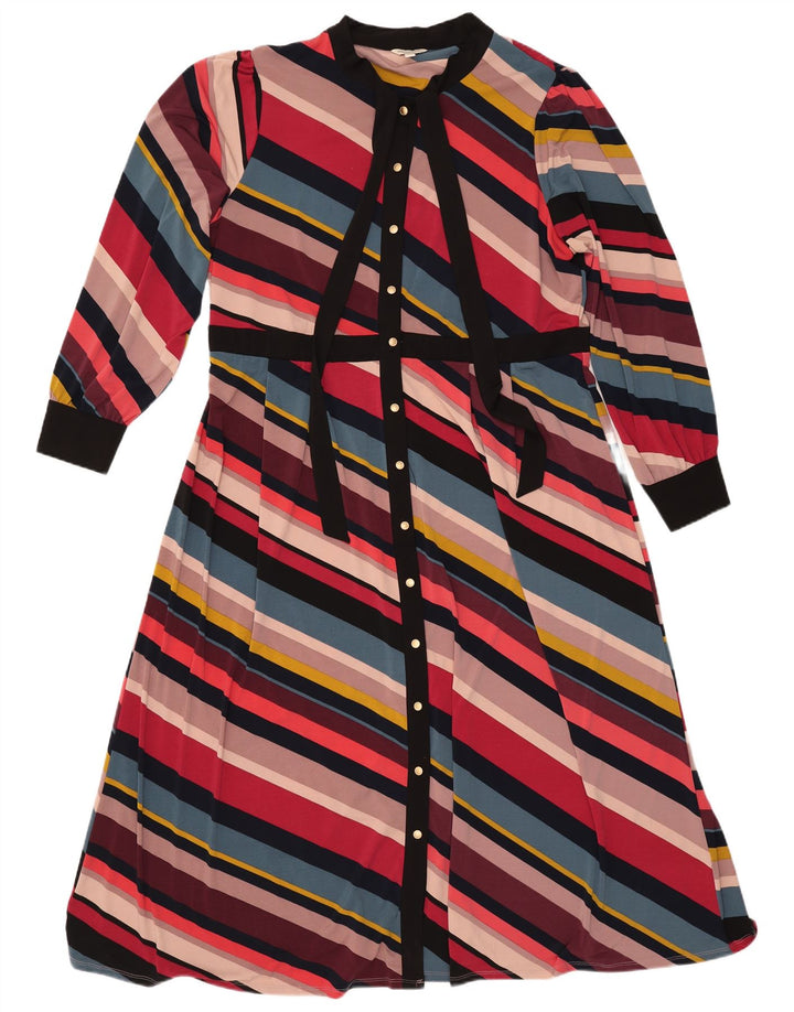 MONSOON Vestido maxi feminino com gravata frontal UK 18 XL listrado multicolorido