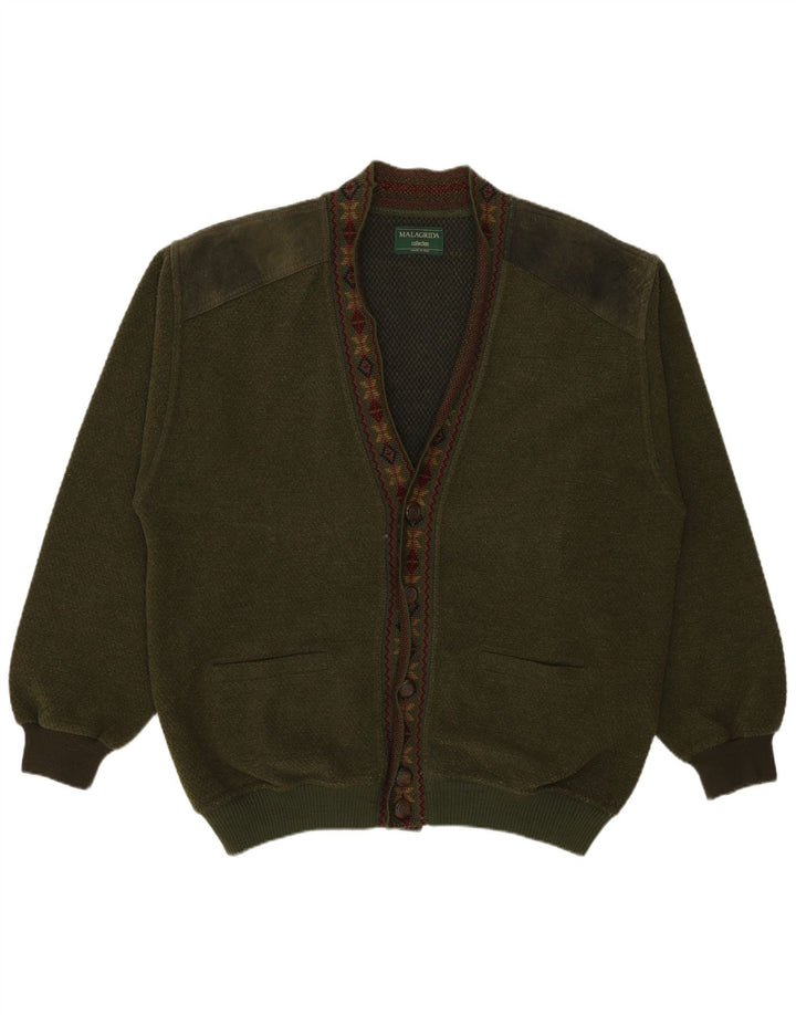Suéter cardigã masculino Malagrida grande cáqui lã Fair Isle
